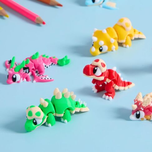 JOYIN 6 أجهزة كمبيوتر متعددة الألوان لطيف 3D المطبوعة التنين، الملونة 3D مطبوعة مرنة مفصلية التنين ألعاب تململ لديكور مكتب المنزل، والتوحد الإجهاد الإغاثة ألعاب تململ لعيد ميلاد عيد الحب هدية in Kuwait