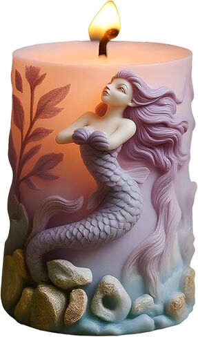 Mermaid Relief Cylinder Candle Silicone Mold Mermaid Pillar Candle Molds for Candles Making Resin Casting Aromatherapy Candles Handmade Wax Home Decor in Saudi Arabia