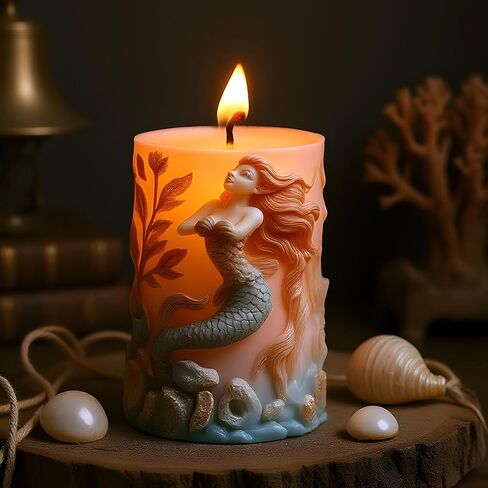 Mermaid Relief Cylinder Candle Silicone Mold Mermaid Pillar Candle Molds for Candles Making Resin Casting Aromatherapy Candles Handmade Wax Home Decor in Saudi Arabia