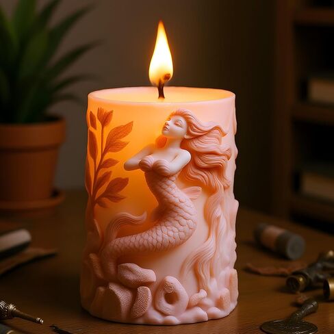Mermaid Relief Cylinder Candle Silicone Mold Mermaid Pillar Candle Molds for Candles Making Resin Casting Aromatherapy Candles Handmade Wax Home Decor in Saudi Arabia
