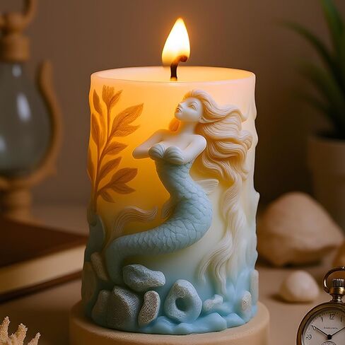 Mermaid Relief Cylinder Candle Silicone Mold Mermaid Pillar Candle Molds for Candles Making Resin Casting Aromatherapy Candles Handmade Wax Home Decor in Saudi Arabia