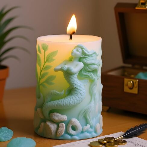 Mermaid Relief Cylinder Candle Silicone Mold Mermaid Pillar Candle Molds for Candles Making Resin Casting Aromatherapy Candles Handmade Wax Home Decor in Saudi Arabia