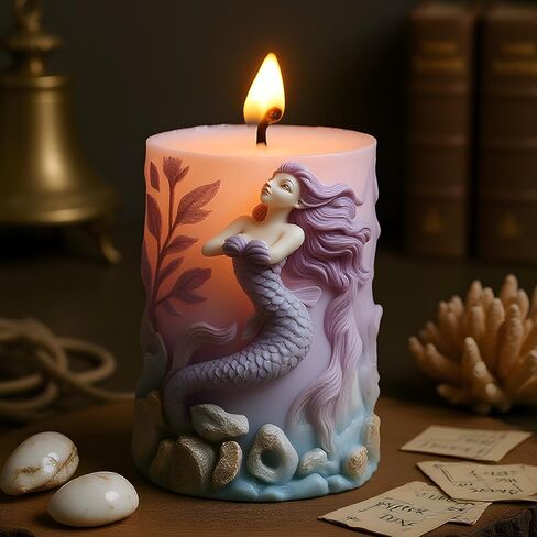 Mermaid Relief Cylinder Candle Silicone Mold Mermaid Pillar Candle Molds for Candles Making Resin Casting Aromatherapy Candles Handmade Wax Home Decor in Saudi Arabia