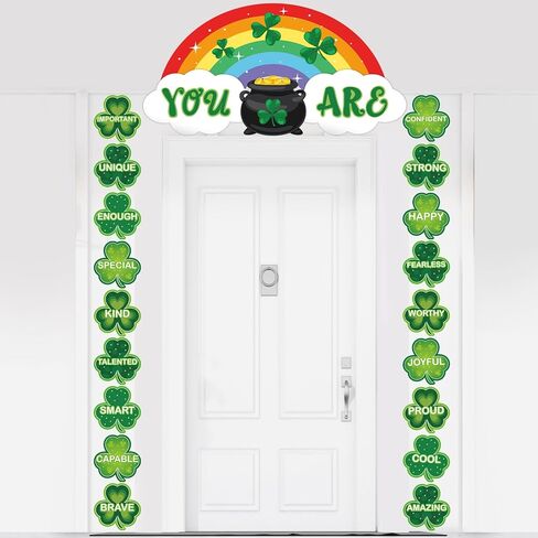 party greeting St.Patrick's Day Classroom Door Banner Positive Affirmation Door Decorations Rainbow Shamrock Cutouts Motivational Clover Bulletin Board for Classroom Wall School Office Home Decor in Saudi Arabia
