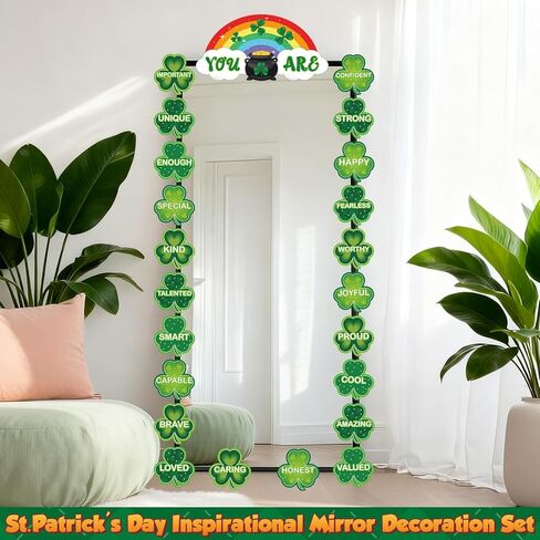 party greeting St.Patrick's Day Classroom Door Banner Positive Affirmation Door Decorations Rainbow Shamrock Cutouts Motivational Clover Bulletin Board for Classroom Wall School Office Home Decor in Saudi Arabia