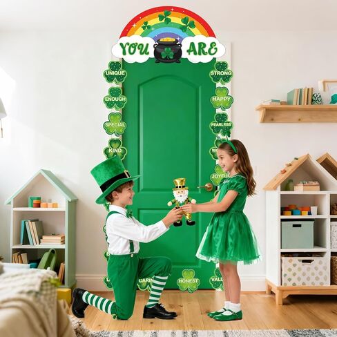 party greeting St.Patrick's Day Classroom Door Banner Positive Affirmation Door Decorations Rainbow Shamrock Cutouts Motivational Clover Bulletin Board for Classroom Wall School Office Home Decor in Saudi Arabia