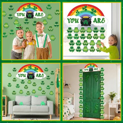 party greeting St.Patrick's Day Classroom Door Banner Positive Affirmation Door Decorations Rainbow Shamrock Cutouts Motivational Clover Bulletin Board for Classroom Wall School Office Home Decor in Saudi Arabia