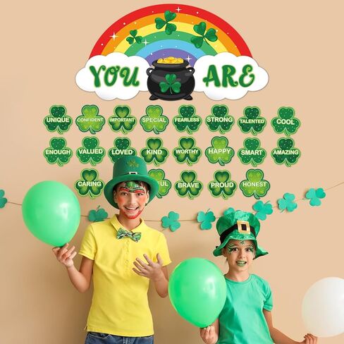 party greeting St.Patrick's Day Classroom Door Banner Positive Affirmation Door Decorations Rainbow Shamrock Cutouts Motivational Clover Bulletin Board for Classroom Wall School Office Home Decor in Saudi Arabia