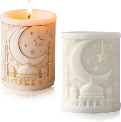 Eid Ramadan Star Moon Candle Molds For Candle Making Cylinder Umrah Mubarak Candle Soap Mold Islam Muslim Religious Building Epoxy Resin Molds Silicone Mold Home Ramadan Decorations DIY Craft Supplies in Saudi Arabia