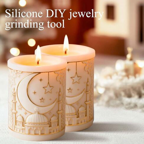 Eid Ramadan Star Moon Candle Molds For Candle Making Cylinder Umrah Mubarak Candle Soap Mold Islam Muslim Religious Building Epoxy Resin Molds Silicone Mold Home Ramadan Decorations DIY Craft Supplies in Saudi Arabia