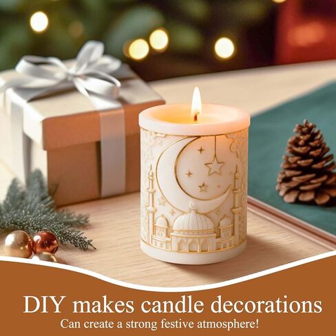 Eid Ramadan Star Moon Candle Molds For Candle Making Cylinder Umrah Mubarak Candle Soap Mold Islam Muslim Religious Building Epoxy Resin Molds Silicone Mold Home Ramadan Decorations DIY Craft Supplies in Saudi Arabia