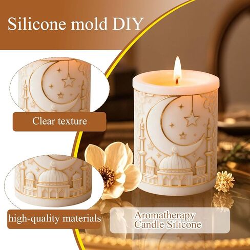 Eid Ramadan Star Moon Candle Molds For Candle Making Cylinder Umrah Mubarak Candle Soap Mold Islam Muslim Religious Building Epoxy Resin Molds Silicone Mold Home Ramadan Decorations DIY Craft Supplies in Saudi Arabia