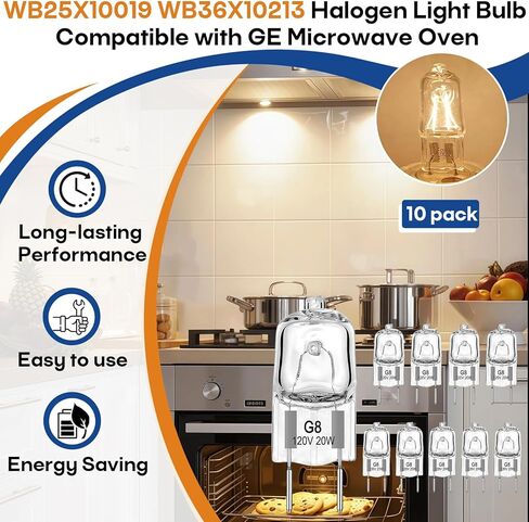 10 Packs G8 20W 120V Oven Light Bulb, Compatibie with GE Microwave,with Samsung Microwave Light Bulbs for Stove Night Light Under OverThe Range Microwave Oven, Replaces WB25X10019 WB36X10213 in Saudi Arabia
