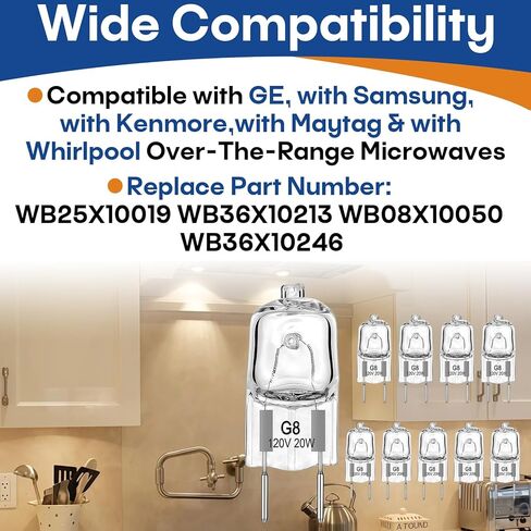 10 Packs G8 20W 120V Oven Light Bulb, Compatibie with GE Microwave,with Samsung Microwave Light Bulbs for Stove Night Light Under OverThe Range Microwave Oven, Replaces WB25X10019 WB36X10213 in Saudi Arabia