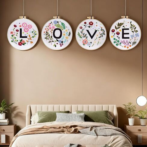 Vereela Embroidery Kit for Beginners - 4 Pack Cross Stitch Kits with Stamped Flower and Letter Patterns (Love), Hoops, Colorful Floss, Tools & Detailed Instructions - Handmade Craft Gift in Saudi Arabia