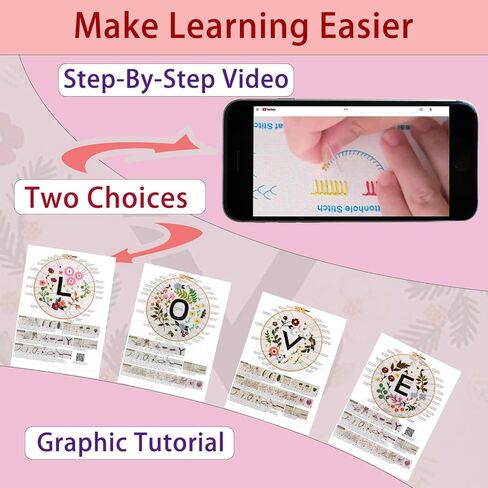 Vereela Embroidery Kit for Beginners - 4 Pack Cross Stitch Kits with Stamped Flower and Letter Patterns (Love), Hoops, Colorful Floss, Tools & Detailed Instructions - Handmade Craft Gift in Saudi Arabia