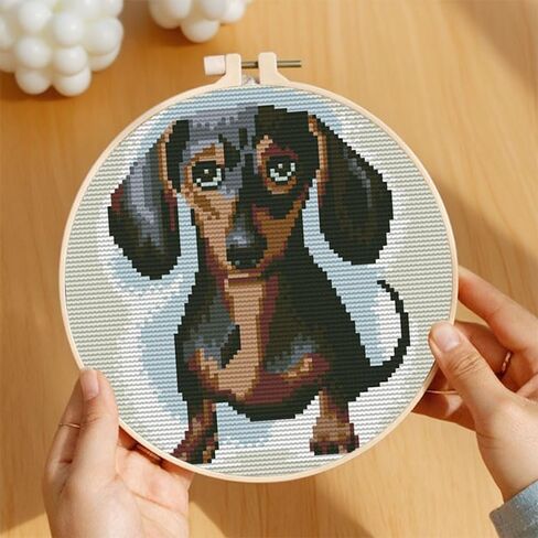 مجموعة غرز متقاطعة من Dachshund DIY مختومة للمبتدئين سهلة مع طوق 11CT تطريز بالإبرة عد عبر الغرز الفنية لتزيين الحائط 30 × 30 سم (1) in Kuwait