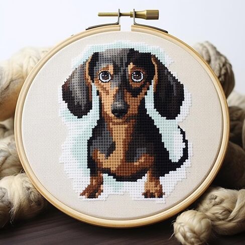 مجموعة غرز متقاطعة من Dachshund DIY مختومة للمبتدئين سهلة مع طوق 11CT تطريز بالإبرة عد عبر الغرز الفنية لتزيين الحائط 30 × 30 سم (1) in Kuwait