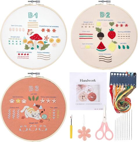 HuvRsu Embroidery kit, 3 Pieces Set, Beginner's Starter kit, Cross Stitch kit, Includes Embroidery Hoop, Colorful Threads, Tools, Instruction in Saudi Arabia