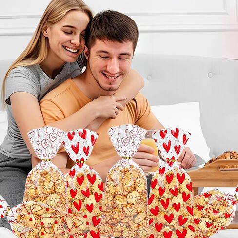 أكياس Totelux Valentines Cellophane Goodie أكياس بلاستيكية شفافة مطبوعة على شكل قلب مع أربطة لملفات تعريف الارتباط والحلوى وتغليف هدايا عيد الحب ومستلزمات حفلات عيد الحب باللون الأحمر 50 قطعة in Saudi Arabia