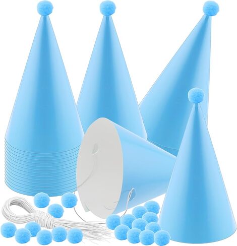 24 قطعة من قبعات الحفلات المخروطية مع قبعات بوم بومس الورقية لأعياد الميلاد وحفلات استقبال المولود الجديد وحفلات الزفاف in Kuwait