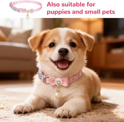 أطواق القطط للقطط البنات، طوق قطط لطيف مع قلادة لؤلؤية، طوق قطط وردي مع مشبك أمان للقطط البنات in Kuwait