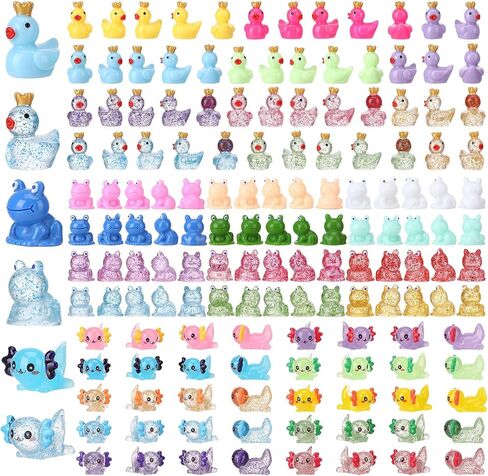 150pcs Mini Resin Animals, Miniature Animal Figurines to Hide, Tiny Resin Crown Ducks, Axolotls, Frogs for Party Favors Bag Fillers Dollhouse Decor(6 Styles) in Saudi Arabia