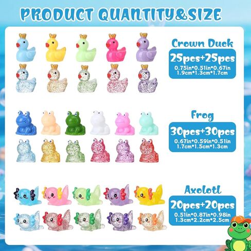150pcs Mini Resin Animals, Miniature Animal Figurines to Hide, Tiny Resin Crown Ducks, Axolotls, Frogs for Party Favors Bag Fillers Dollhouse Decor(6 Styles) in Saudi Arabia