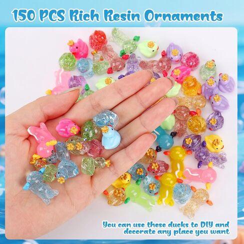 150pcs Mini Resin Animals, Miniature Animal Figurines to Hide, Tiny Resin Crown Ducks, Axolotls, Frogs for Party Favors Bag Fillers Dollhouse Decor(6 Styles) in Saudi Arabia