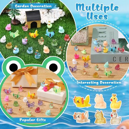 150pcs Mini Resin Animals, Miniature Animal Figurines to Hide, Tiny Resin Crown Ducks, Axolotls, Frogs for Party Favors Bag Fillers Dollhouse Decor(6 Styles) in Saudi Arabia