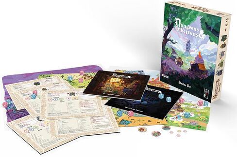 Asmodee Dungeons and Kittens Roleplaying Game Starter Set - Animal Fantasy RPG in a Wholesome Post-Apocalyptic Medieval World, Family Fun for Kids & Adults, Ages 8+, 2-6 Players, 90 Min Playtime in Saudi Arabia