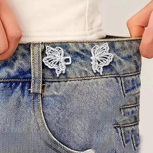 2 pairs Butterfly Jeans Tightener Waist Buckle, No Sewing Metal Detachable Button Adjuster for Loose, Pants, Skirts, Sleeves, Gold in Saudi Arabia