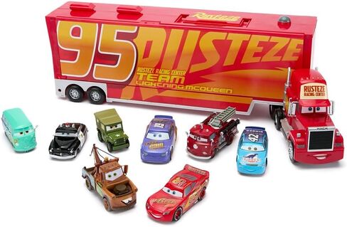 Disney Store Official Mack Hauler Play Set - Light & Sound Mack Carrier with 8 Pullback Die Cast Vehicles - Red, Fillmore, Lightning McQueen, Bobby Swift, Cal Weathers, Sarge, Sheriff & Tow Mater in Saudi Arabia