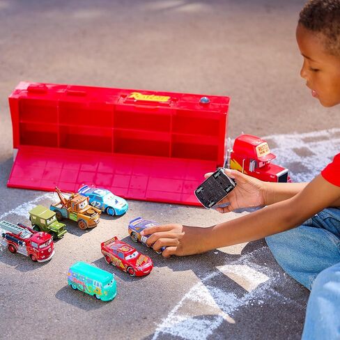 Disney Store Official Mack Hauler Play Set - Light & Sound Mack Carrier with 8 Pullback Die Cast Vehicles - Red, Fillmore, Lightning McQueen, Bobby Swift, Cal Weathers, Sarge, Sheriff & Tow Mater in Saudi Arabia