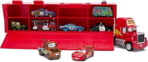 Disney Store Official Mack Hauler Play Set - Light & Sound Mack Carrier with 8 Pullback Die Cast Vehicles - Red, Fillmore, Lightning McQueen, Bobby Swift, Cal Weathers, Sarge, Sheriff & Tow Mater in Saudi Arabia