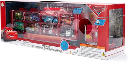 Disney Store Official Mack Hauler Play Set - Light & Sound Mack Carrier with 8 Pullback Die Cast Vehicles - Red, Fillmore, Lightning McQueen, Bobby Swift, Cal Weathers, Sarge, Sheriff & Tow Mater in Saudi Arabia