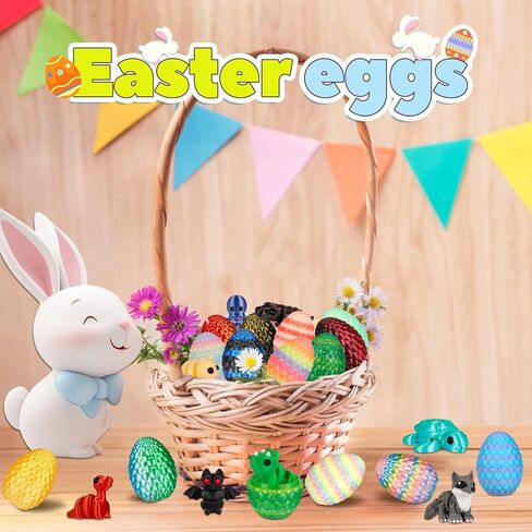 Prefilled Easter Eggs - 24Pcs 3D Printed Surprise Eggs with 3D Animals Toys Capsule Vending Machine Toy Easter Eggs Filled Gifts for Boys Girls Kids in Saudi Arabia