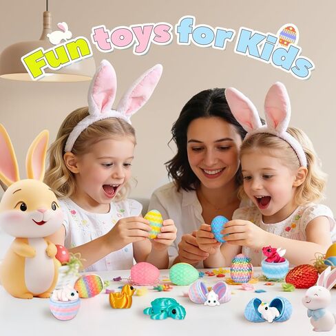 Prefilled Easter Eggs - 24Pcs 3D Printed Surprise Eggs with 3D Animals Toys Capsule Vending Machine Toy Easter Eggs Filled Gifts for Boys Girls Kids in Saudi Arabia