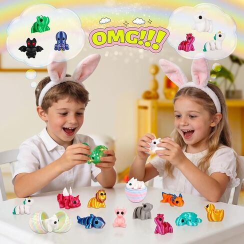 Prefilled Easter Eggs - 24Pcs 3D Printed Surprise Eggs with 3D Animals Toys Capsule Vending Machine Toy Easter Eggs Filled Gifts for Boys Girls Kids in Saudi Arabia