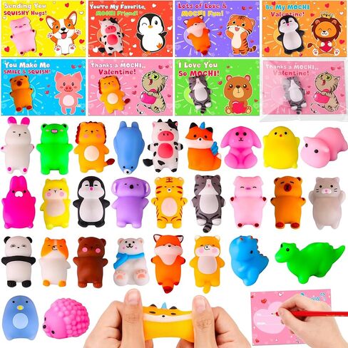 28 Pack Valentines Day Gifts for Kids Classroom Cute Mochi Squishies with Valentines Day Cards for Kids School, Valentines for Kids Class Exchange Cards Gifts Prizes Party Favors for Boys Girls in Saudi Arabia