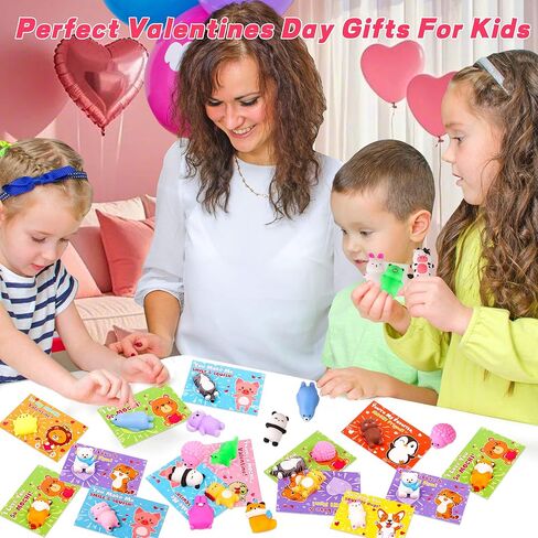 28 Pack Valentines Day Gifts for Kids Classroom Cute Mochi Squishies with Valentines Day Cards for Kids School, Valentines for Kids Class Exchange Cards Gifts Prizes Party Favors for Boys Girls in Saudi Arabia