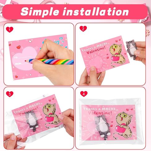 28 Pack Valentines Day Gifts for Kids Classroom Cute Mochi Squishies with Valentines Day Cards for Kids School, Valentines for Kids Class Exchange Cards Gifts Prizes Party Favors for Boys Girls in Saudi Arabia