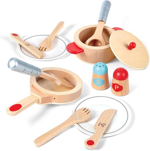 Hape Cook & Serve Set | 13 Piece Wooden Pretend Play Cooking Set with Accessories in Saudi Arabia