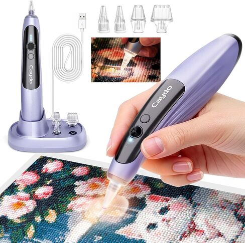 Caydo Electric Diamond Painting Pen Wireless with Light, 3 Adjustable Suction Levels, Rechargeable DiamondArtPens with 2-in-1 Charging Base & Replaceable Tips, Diamond Art Kits for Adults in Saudi Arabia