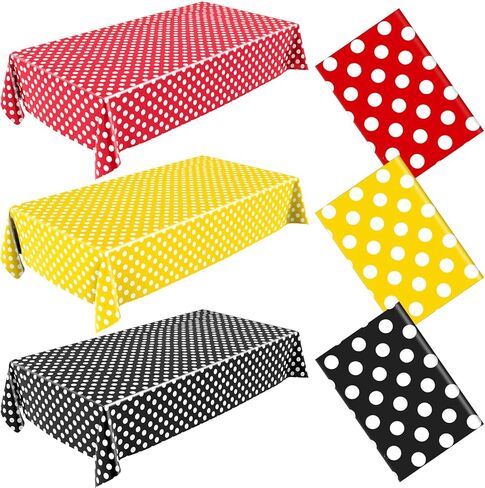 3 Pcs Mouse Themed Party Tablecloth, Cartoon Mouse Color Plastic Table Cover Red Black Yellow Disposable Table Cloths Christmas Birthday Party Decorations Supplies 54" x 108" in Saudi Arabia