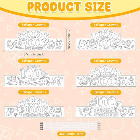 36 Pack 100th Day of School Paper Crowns Color Your Own Crafts Gifts for Classroom School 100 Day Party Supplies (100 Day) in Saudi Arabia