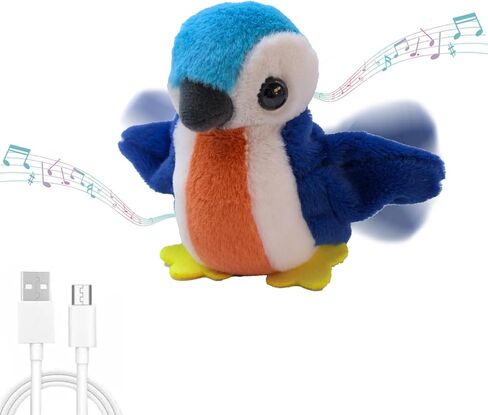 Flapping Chirping Bird Cat Toy(Non-Flying), USB Charging,Touch Activated Plush Toy,Simulates Bird Wing Flapping and Sounds, for Cats,Dogs & Small Pets (Large, Blue-Bird) in Saudi Arabia