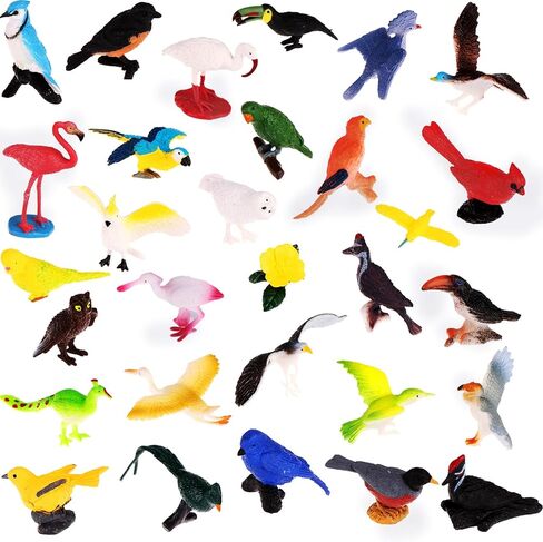 30 Pieces Realistic Bird Animals Figurines Mini Bird Animal Figures Model Cake Toppers Plastic Birda Figures Simulated Toucan Ostrich Owl Flamingo Parrot Etc. Birds Figurines Garden Plant Ornaments in Saudi Arabia