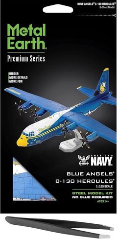 مجموعة نماذج معدنية ثلاثية الأبعاد من Fascinations Metal Earth Blue Angels C-130 Hercules Fat Albert مع ملاقط in Saudi Arabia
