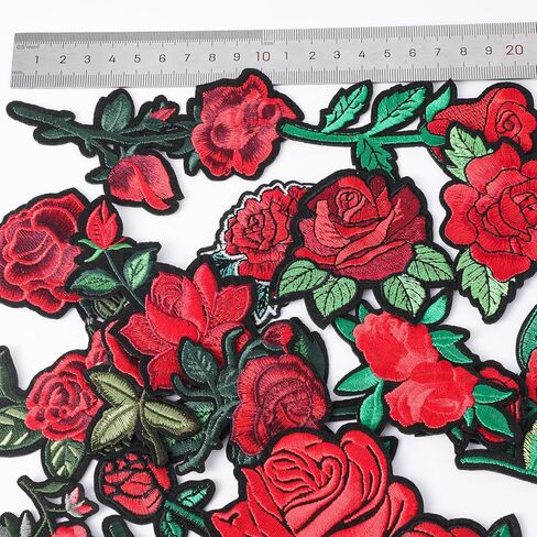 25pcs Assorted Sizes Iron on Rose Patches, Red Floral Embroidered Patches Applique Valentines Patch for Clothes Jacket Jeans Hats Backpacks in Saudi Arabia